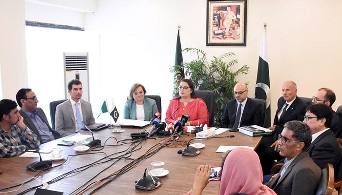 Coordinator to Prime Minister on Climate Change Romina Khurshid Alam addresses a press conference on the launch of new inventory of glaciers in Pakistan on November 7, 2024. — APP