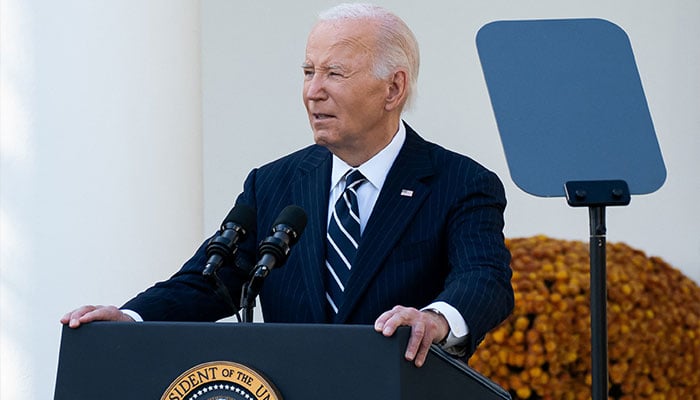 US President Joe Biden delivers remarks on the 2024 election results and the upcoming presidential transition of power, in the Rose Garden of the White House in Washington, US, November 7, 2024.  — Reuters