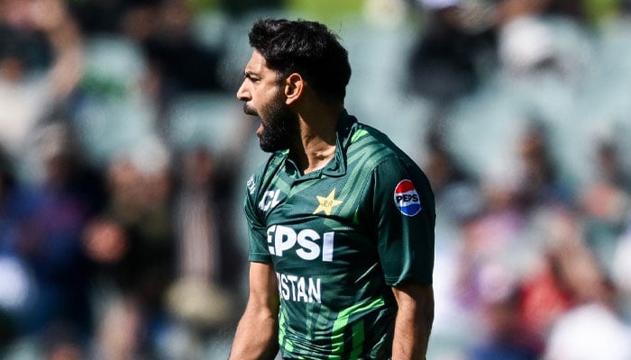 Pakistan pacer Haris Rauf celebrating after taking a wicket against Australia in November 10, 2024. — PCB website