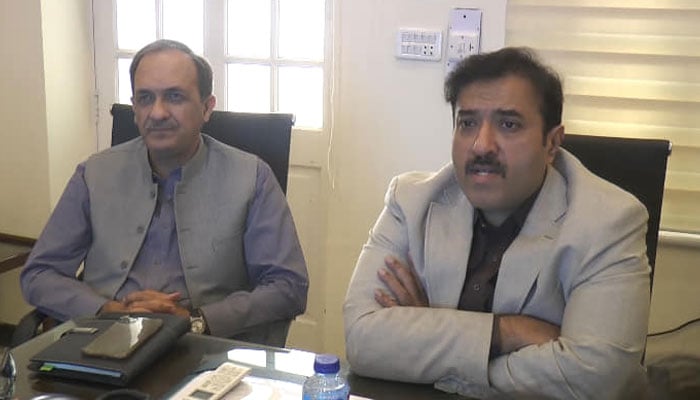 Local Government Minister Zeeshan Rafiq (right) and Secretary Local Government Shakeel Ahmed sit in a meeting on November 8, 2024. — Facebook@Zeeshan.rafique7865