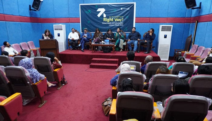 Participant speaks at a panel discussion to mark the Marking Global Media Literacy Week 2024 on November 7, 2024. — Facebook@TheUrbanUnit