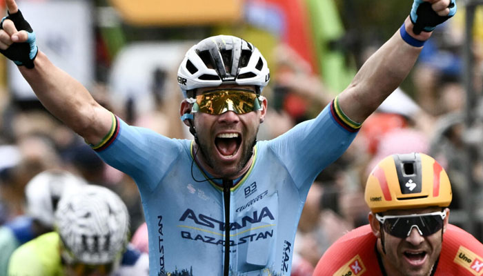 British rider Mark Cavendish celebrates after breaking the record for Tour de France.— AFP/File