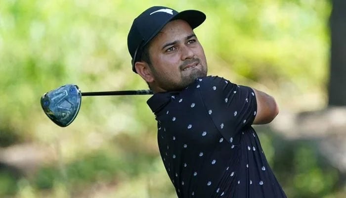 Ahmad Baig after smashing a big hit at the ADT Ambassador Open. — Author/File