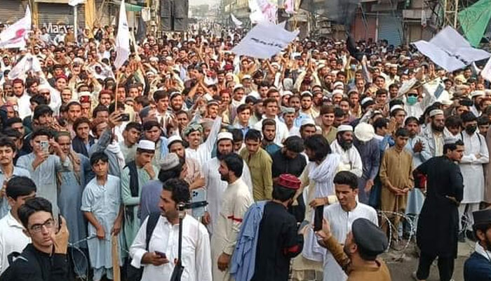 The representational image shows a glimpse of a protest in Bannu. — APP/File