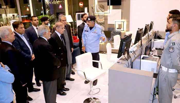 Prime Minister Muhammad Shehbaz Sharif visits the Police Service Centre established for facilitation of diplomatic community on November 9, 2024. — APP