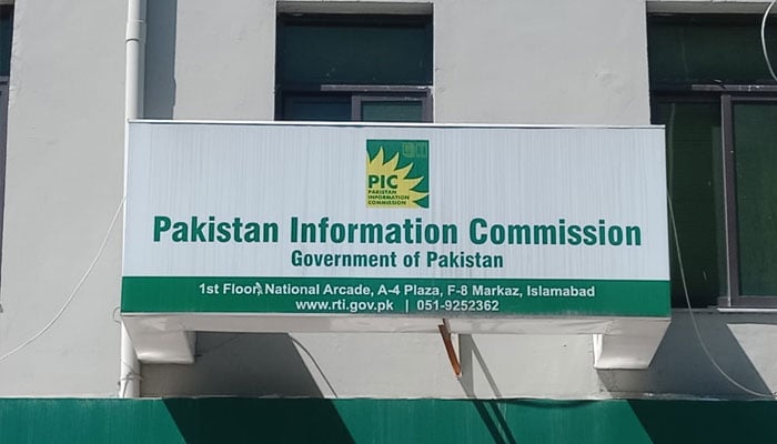 Pakistan Information Commission (PIC) board seen outside its building.— PIC website/file