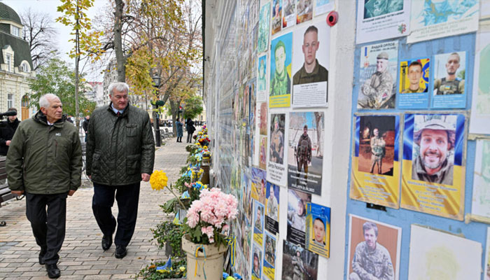 EU foreign policy chief Josep Borrell visits the Memory Wall of Fallen Defenders of Ukraine in Kyiv on Saturday. — AFP/file