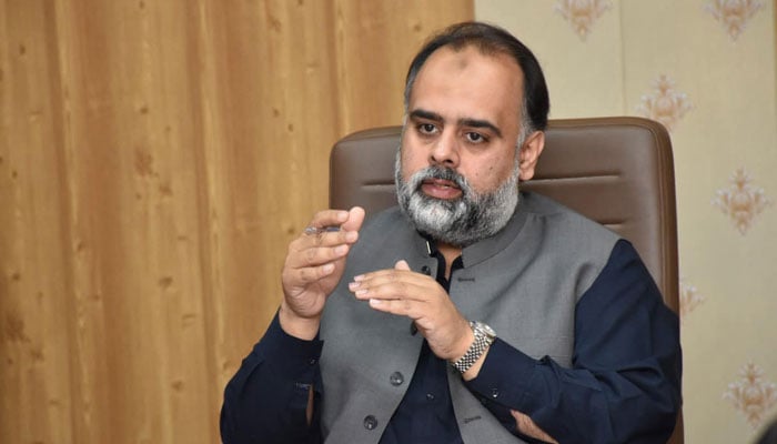 KP Minister for Social Welfare Syed Qasim Ali Shah gestures during a meeting on March 26, 2024.  —Facebook@SQasimAliShah