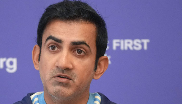 Indias cricket head coach Gautam Gambhir speaks during a press conference ahead of teams departure to Australia for Border-Gavaskar Trophy series, in Mumbai on November 11, 2024. — AFP