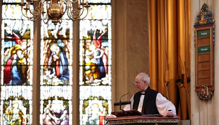 Archbishop of Canterbury Justin Welby speaks during a service for the new parliament at St Margarets Church, Westminster Abbey, in London, Britain on  July 23, 2024.— Reuters