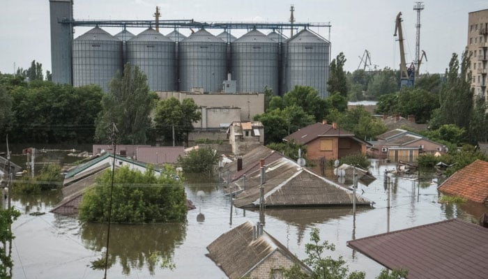 A view shows a flooded area after the Nova Kakhovka dam breached, amid Russias attack on Ukraine, in Kherson, Ukraine on June 8, 2023.— Reuters