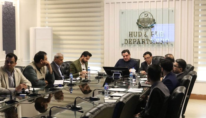 Provincial Housing Minister Bilal Yasin in a meeting during his visit to the Housing Urban Development and Public Health Engineering Department on October 21, 2024. — Facebook@bilalyaseenofficial1