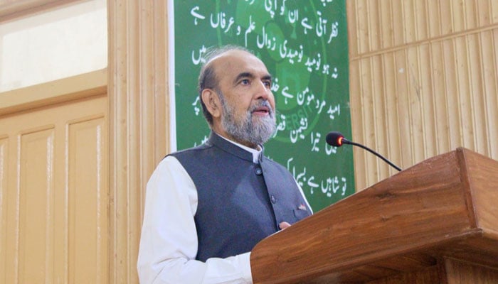 Prof Dr Qibla Ayaz addressing an event on November 7, 2024. — Facebook@FataUniversityOfficial