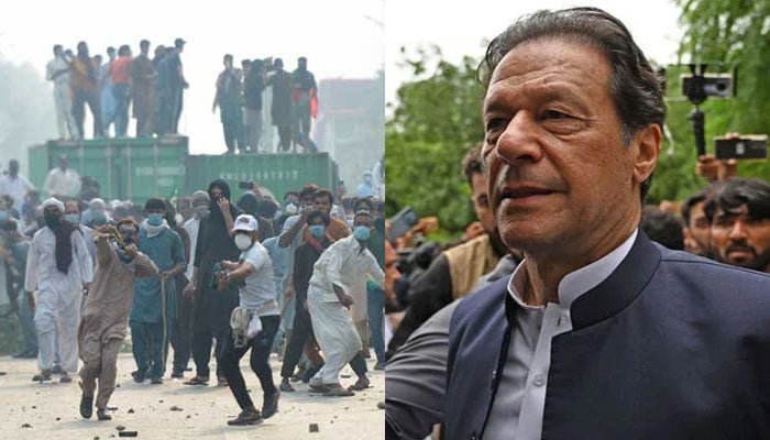 PTI supporters throw stones during an anti-government rally in Islamabad on October 5, 2024 (left) and PTI founder Imran Khan arrives to appear before an anti-terrorism court in Islamabad on August 25, 2022. — AFP/Reuters