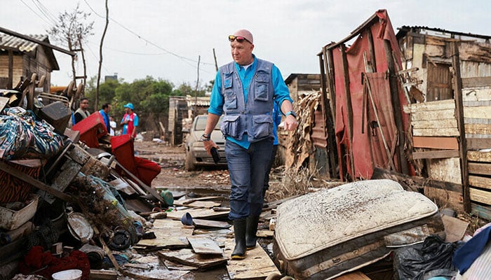 Andrew Harper, climate advisor for the UN refugee agency (UNHCR), looks on during a visit to a neighborhood partially destroyed by the floods that hit Porto Alegre, in the state of Rio Grande do Sul, Brazil on June 23. — Reuters/file