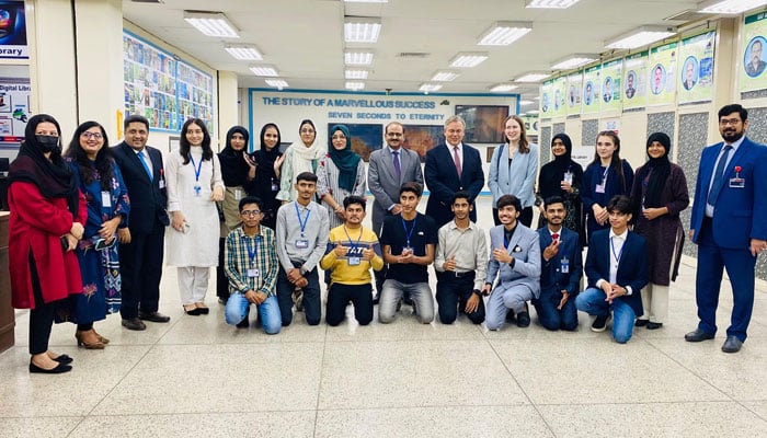 US Ambassador Donald Blome and US Consul General Lahore Kristin K Hawkins are seen in a group photo after the  an interactive session with the students of the US-sponsored English Access Scholarship Programmes at the University of Agriculture, Faisalabad, (UAF) on November 11, 2024. — Facebook@EnglishAccessUAF