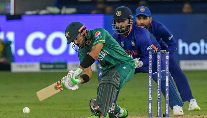 Mohammad Rizwan plays a shot during the T20 World Cup 2021 match between Pakistan and India, Dubai, on October 24, 2024. — AFP