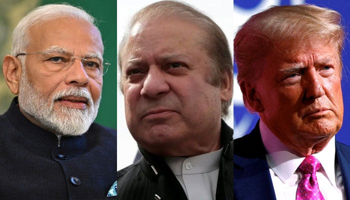 Indian PM Narendra Modi (left) Pakistan Muslim League-Nawaz President Nawaz Sharif (centre) and United States President-elect Donald Trump. — Reuters/file