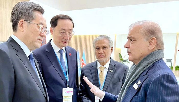 Prime Minister Muhammad Shehbaz Sharif meets Chinese Vice Premier, Ding Xuexiang, on the sidelines of COP29 Climate Action Summit on November 13, 2024. — APP