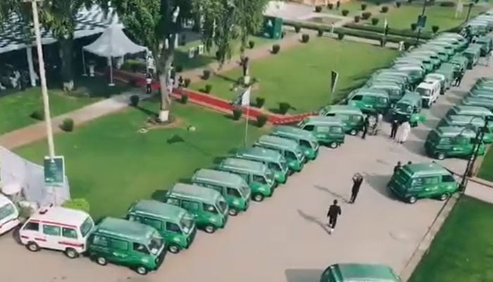 An aerial view showing Clinic on Wheels vehicles. — Facebook@TheMaryamNSharif/file