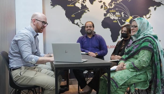 Tom Gregory, the Student Recruitment Officer for the Middle East, North Africa, and Pakistan at the University of Warwick, during a meeting. — Reporter