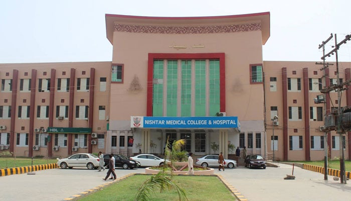 Nishtar Hospital Multan facade is seen in the picture. — Facebook@NishtarHospitalMultan/File