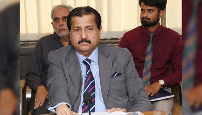 Member of the Standing Committee on Revenue and Finance, MNA Mirza Ikhtiar Baig sits in a meeting on November 13, 2024. — Facebook@drmirzaikhtiar