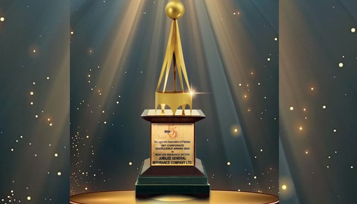 The trophy of Management Association of Pakistan (MAP) awarded to Jubilee Insurance. — TheNews/Print Edition