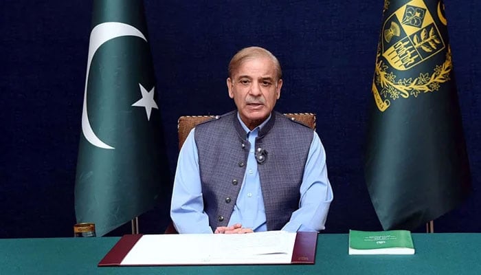 Prime Minister Shahbaz Sharif addressing public. — APP/File