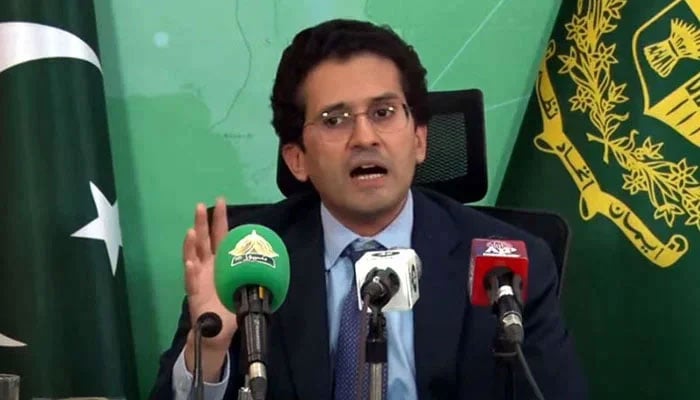 Minister of State for Finance Ali Pervaiz Malik speaks during a press conference. — State media/File