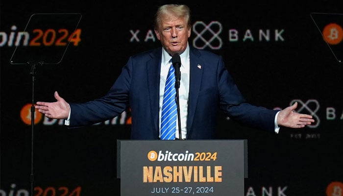 US President-elect Donald Trump gestures at the Bitcoin 2024 event in Nashville, Tennessee, US, July 27, 2024. — Reuters