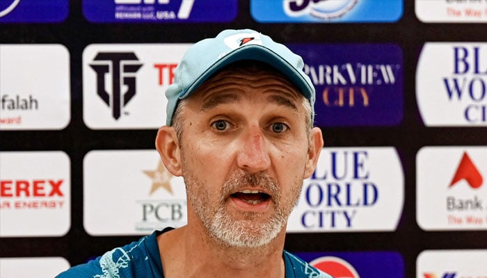 Pakistan head coach Jason Gillespie attends a press conference at the end of the fourth day of the second and last Test cricket match between Pakistan and Bangladesh, at the Rawalpindi Cricket Stadium in Rawalpindi on September 2, 2024. — AFP