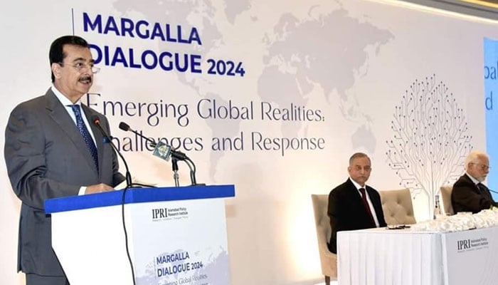 Chairman Senate and former prime minister, Syed Yousuf Raza Gillani addresses special ceremony at Margalla Dialogue 2024 on November 13, 2024. — Facebook@YRGillani