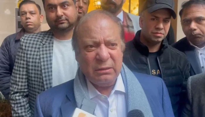 Pakistan Muslim League-Nawaz (PML-N) President Nawaz Sharif speaks to journalists in London, UK, November 15, 2024. — Screengrab via video