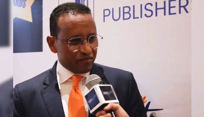 Special Envoy and Ambassador Extraordinary of the Federal Democratic Republic of Ethiopia (FDRE) to the Islamic Republic of Pakistan, Dr Jemal Beker Abdula speaks to media person during the Global Ambassador Award ceremony on November 13, 2024. — Screengrab via X@JemalBeker1