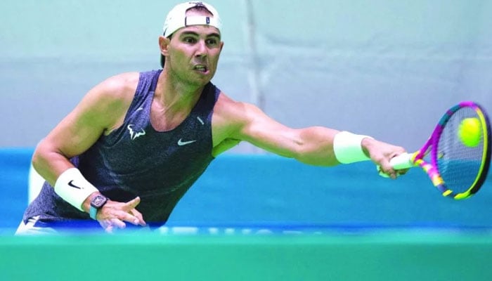 Spain’s Rafael Nadal plays a return during a training session ahead of the Davis Cup at the Martin Carpena sports hall in Malaga, Spain. — AFP/file