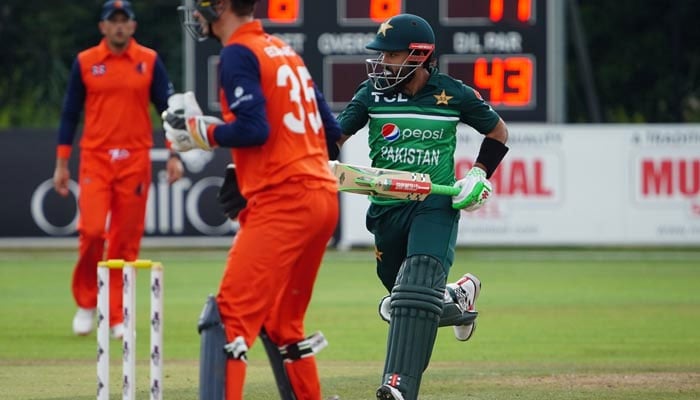 Mohammad Rizwan runs to score against the Netherlands in the second one-day international (ODI) in Rotterdam on August 16, 2022. — X@TheRealPCB