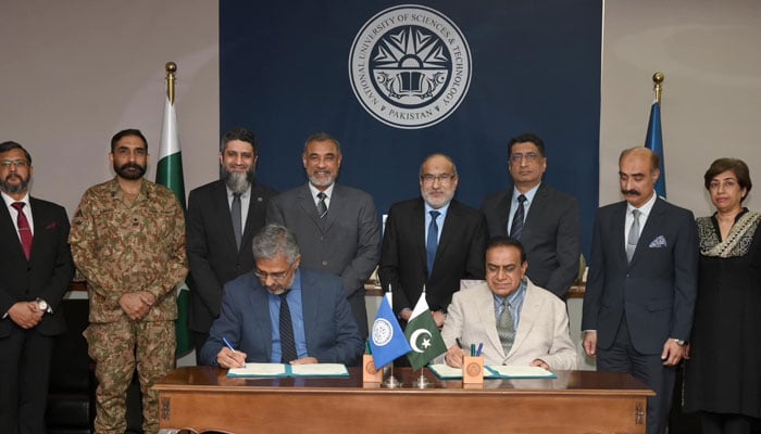 An MOU signing ceremony between the National University of Sciences and Technology (NUST) and the Pakistan Atomic Energy Commission (PAEC) General Hospital on November 17, 2024. — Facebook@nustofficial