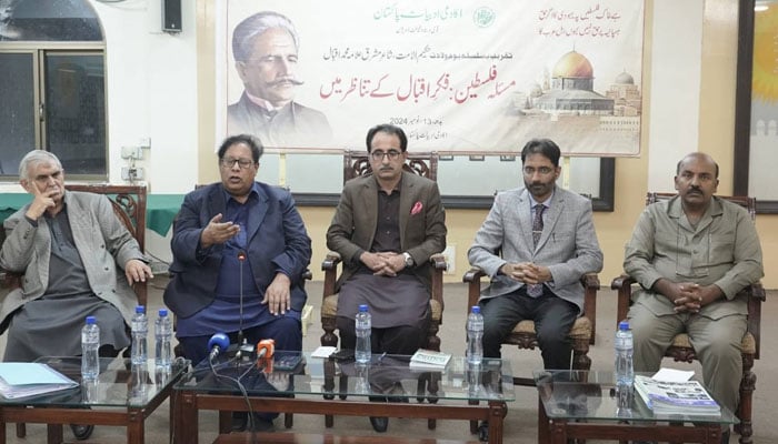 Participant speaks at an event to mark Iqbal Day at the Pakistan Academy of Letters (PAL) on November 14, 2024. — Facebook@PakistanAcademyofLetters