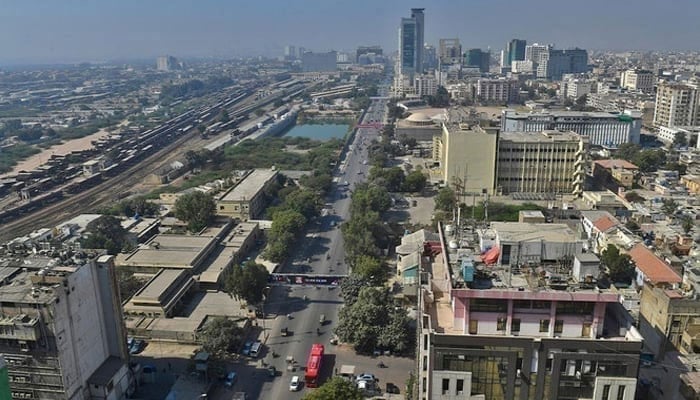 This representational image shows a general aerial view of a commercial district in Karachi. — AFP/File