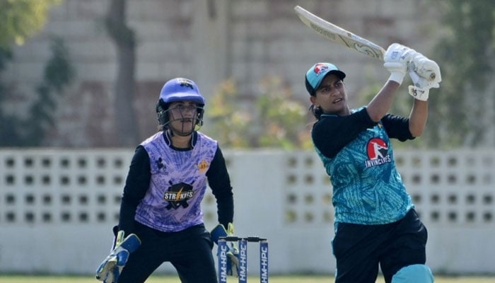 An Invincibles batter and the Stars wicket-keeper can be seen in action during their second round match of the National Womens One-Day Tournament at the UBL Sports Complex, Karachi on November 10, 2024. — PCB