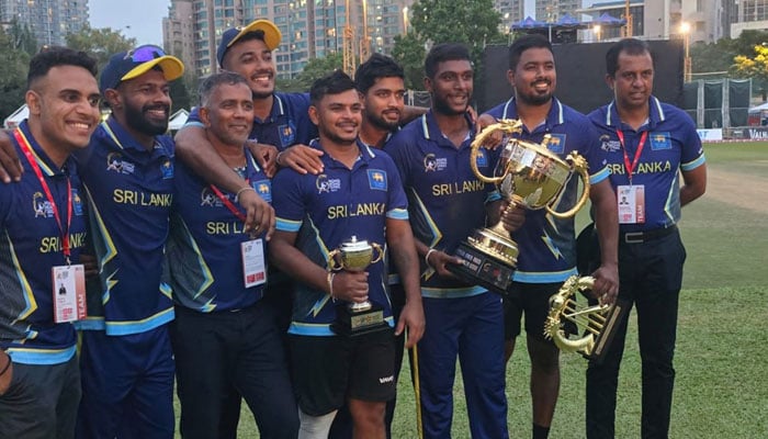 Sri Lanka players posing for a group photo after winning the Hong Kong Sixes tournament on November 3, 2024. — Facebook@CricketMr360