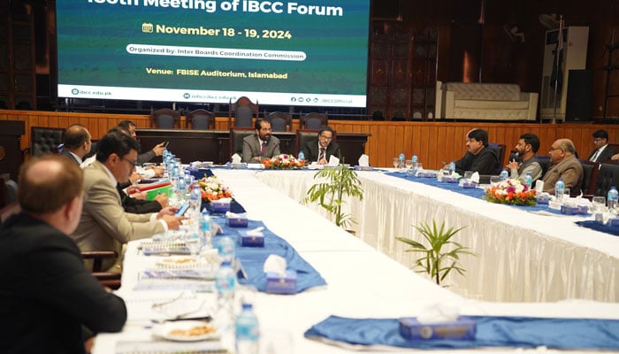 National Coordinator of the IBCC Forum/Chairman FBISE  Junaid Akhlaque (right) along with Executive Director IBCC, Dr Ghulam Ali Mallah (left) chair the 180th meeting of the IBCC at the FBISE on November 18, 2024. — Facebook@IBCCOfficial