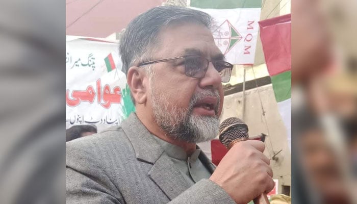 MQM-P leader and former MPA Rashid Khan addresses a public gathering on January 27, 2024. — X@RashidKhanPs64