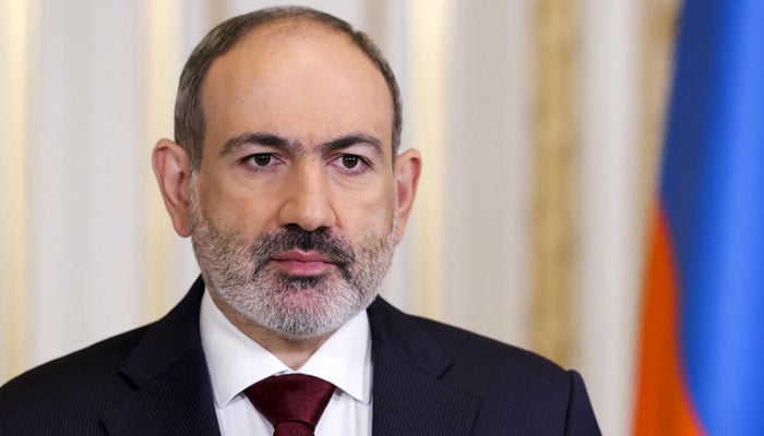 Armenian Prime Minister Nikol Pashinyan delivers an address, in Yerevan, Armenia on April 25, 2021. — AFP