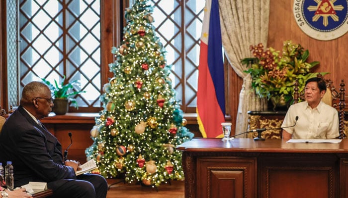 US Secretary of Defense Lloyd Austin (left) with Philippine President Ferdinand Marcos at Malacanang Palace in Manila. — AFP/file