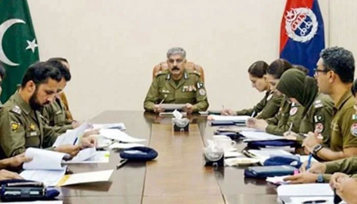 Capital City Police Officer (CCPO) Bilal Siddique Kamyana chairs a meeting on July 14, 2024. — Facebook@CcpoLahore1