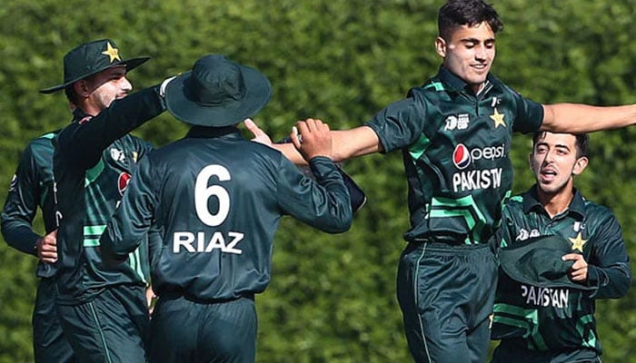 Pakistani U-19 cricket players celebrating after winning the match from Afghanistan. — PTV/File