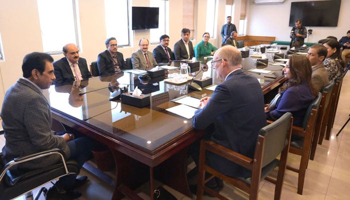 A delegation led by Mr Rod Smith, Group Managing Director, International Education for Cambridge University Press and Assessment, in a meeting with Federal Minister Dr. Khalid Maqbool Siddiqui at the MOFEPT on November 20, 2024. — APP