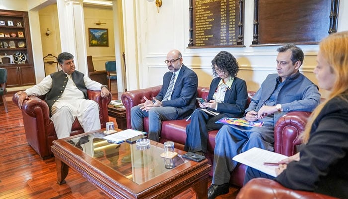 Chief Secretary KP Nadeem Aslam Chaudhry (left) in a meeting with a delegation of UNDP on November 20, 2024. — Facebook@CSKPOfficial